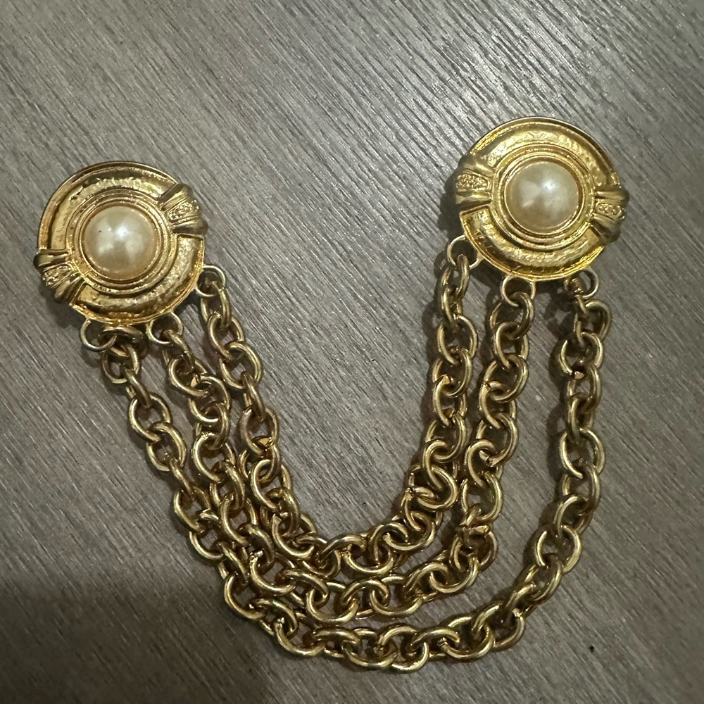 Vintage Gold Chain Belt with Pearl Accents